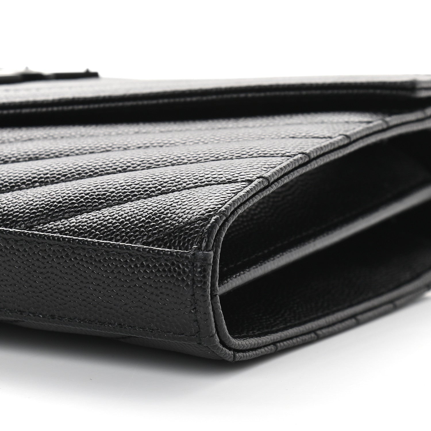 Saint Laurent Grain De Poudre Matelasse Chevron Monogram Chain Wallet Black 6 of 8