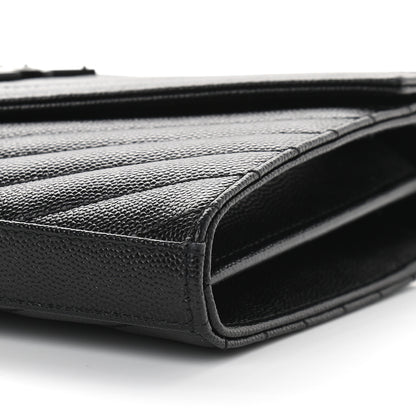 Saint Laurent Grain De Poudre Matelasse Chevron Monogram Chain Wallet Black 6 of 8