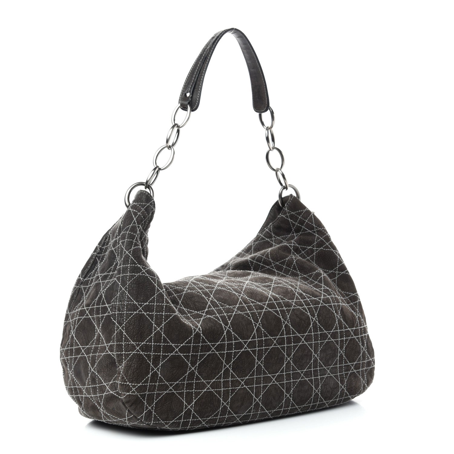 Christian Dior Goatskin Cannage Medium Lady Dior Hobo Gray 3 of 10