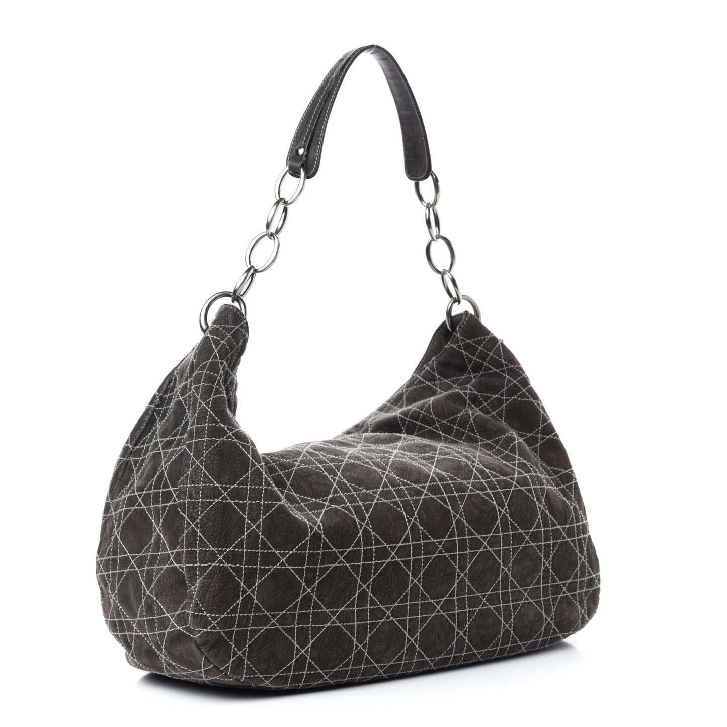 Goatskin Cannage Medium Lady Dior Hobo Gray