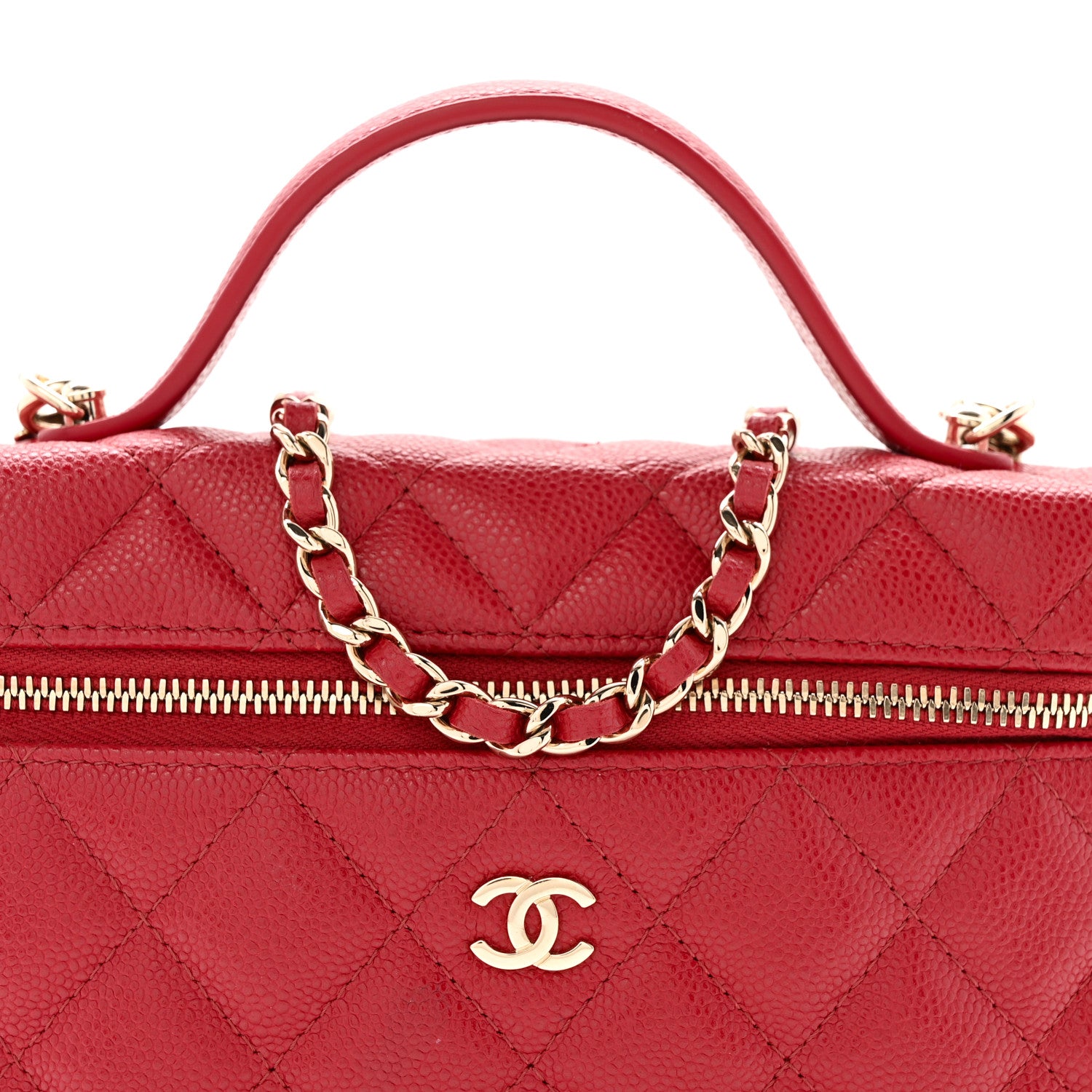 Chanel Caviar Quilted Top Handle Slim Vanity With Chain Red 8 of 12