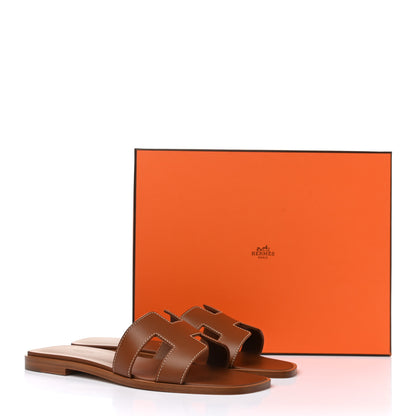 Hermes Box Calfskin Oran Sandals 38 Gold 9 of 9