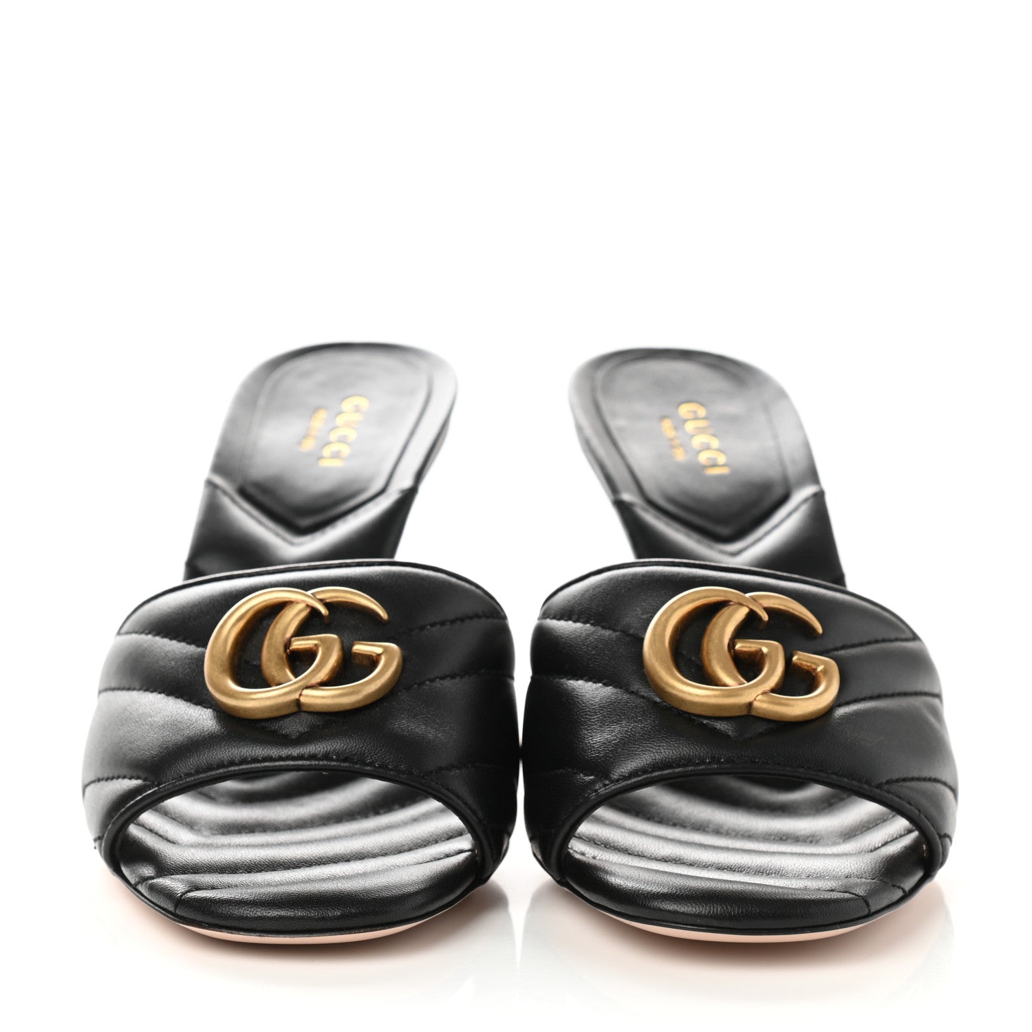 Gucci Nappa Matelasse GG Marmont 75mm Slide Sandals 37.5 Black 2 of 9