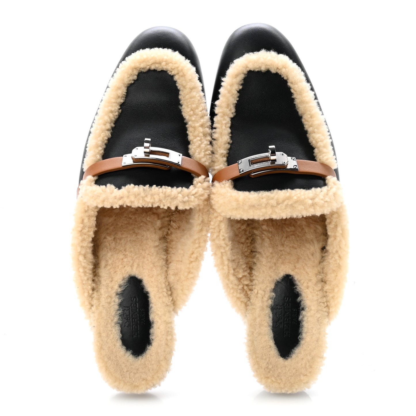 Shearling Calfskin Womens Oz Mules 40.5 Naturel Black