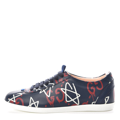 Gucci Calfskin GucciGhost Print Womens Low Top Sneakers 35.5 Blue Agata Hibiscus Red 1 of 7
