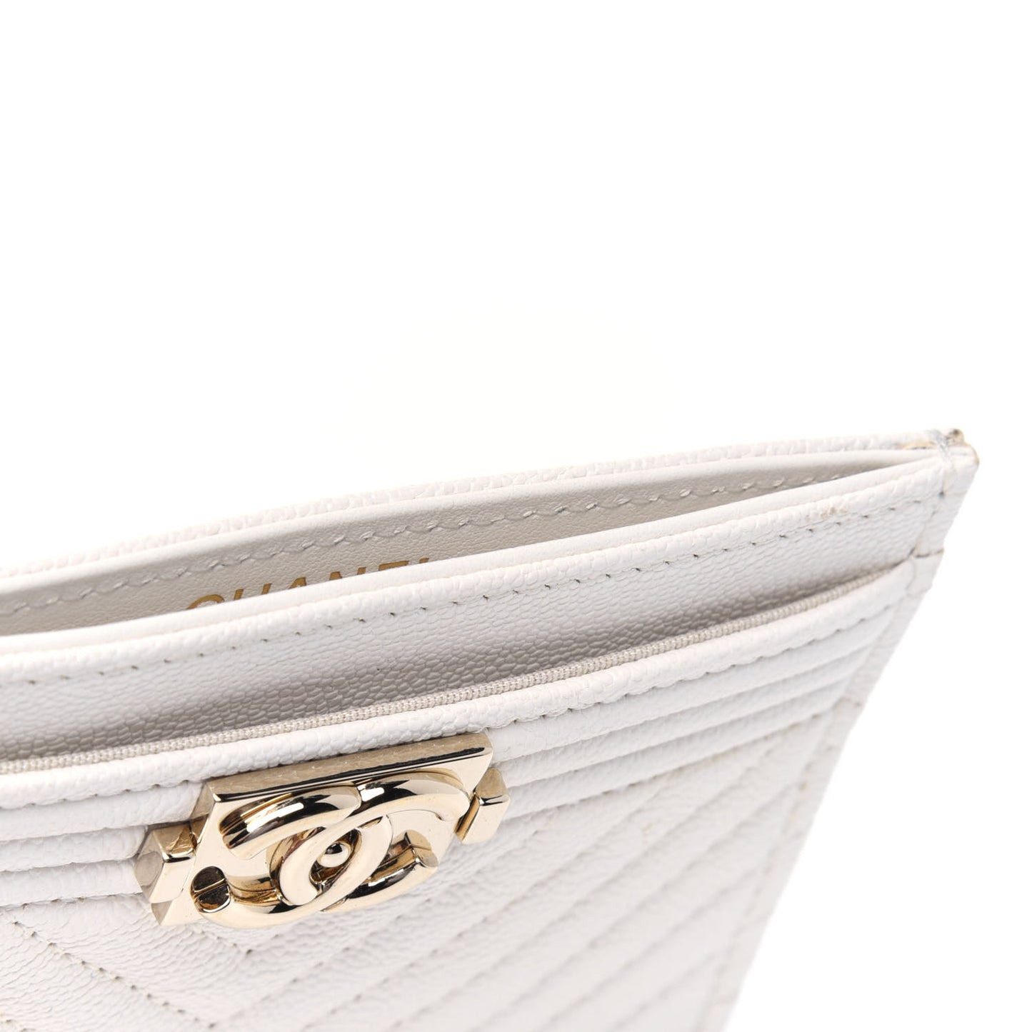 Caviar Chevron Quilted Boy Card Holder White