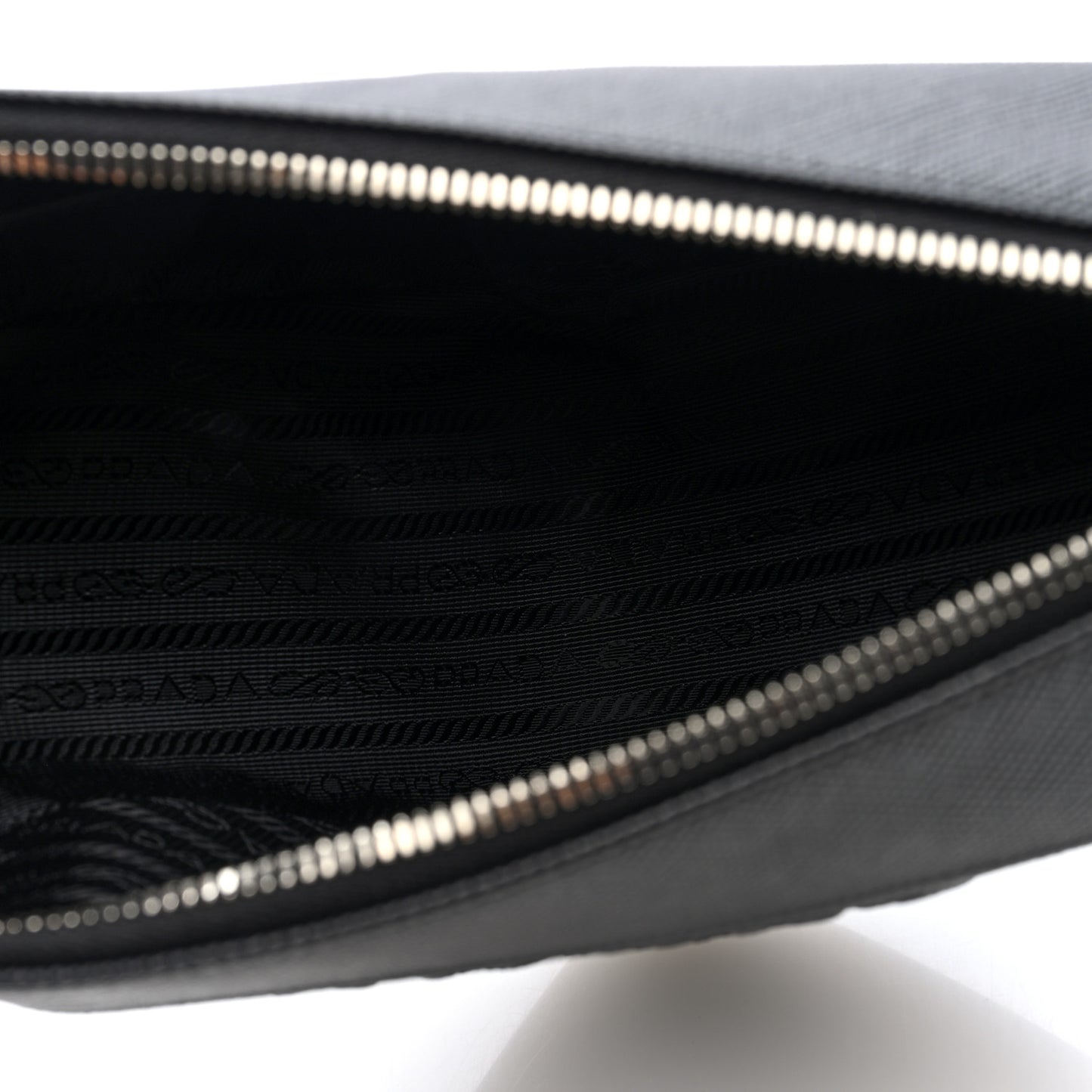 Saffiano Cuir Triangle Logo Embossed Triangle Shoulder Bag Black