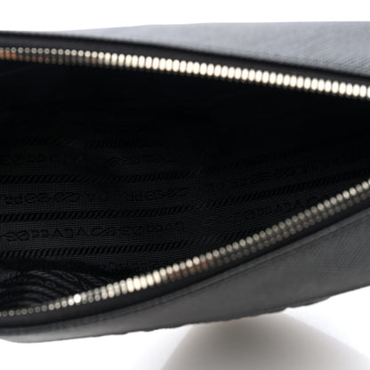 Prada Saffiano Cuir Triangle Logo Embossed Triangle Shoulder Bag Black 5 of 8