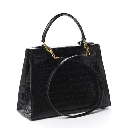 Hermes Shiny Alligator Kelly Sellier 28 Black 3 of 10