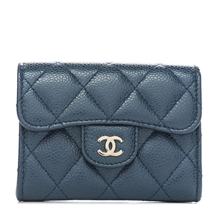 Chanel Metallic Caviar Quilted Flap Card Holder Wallet Dark Blue 1 of 8