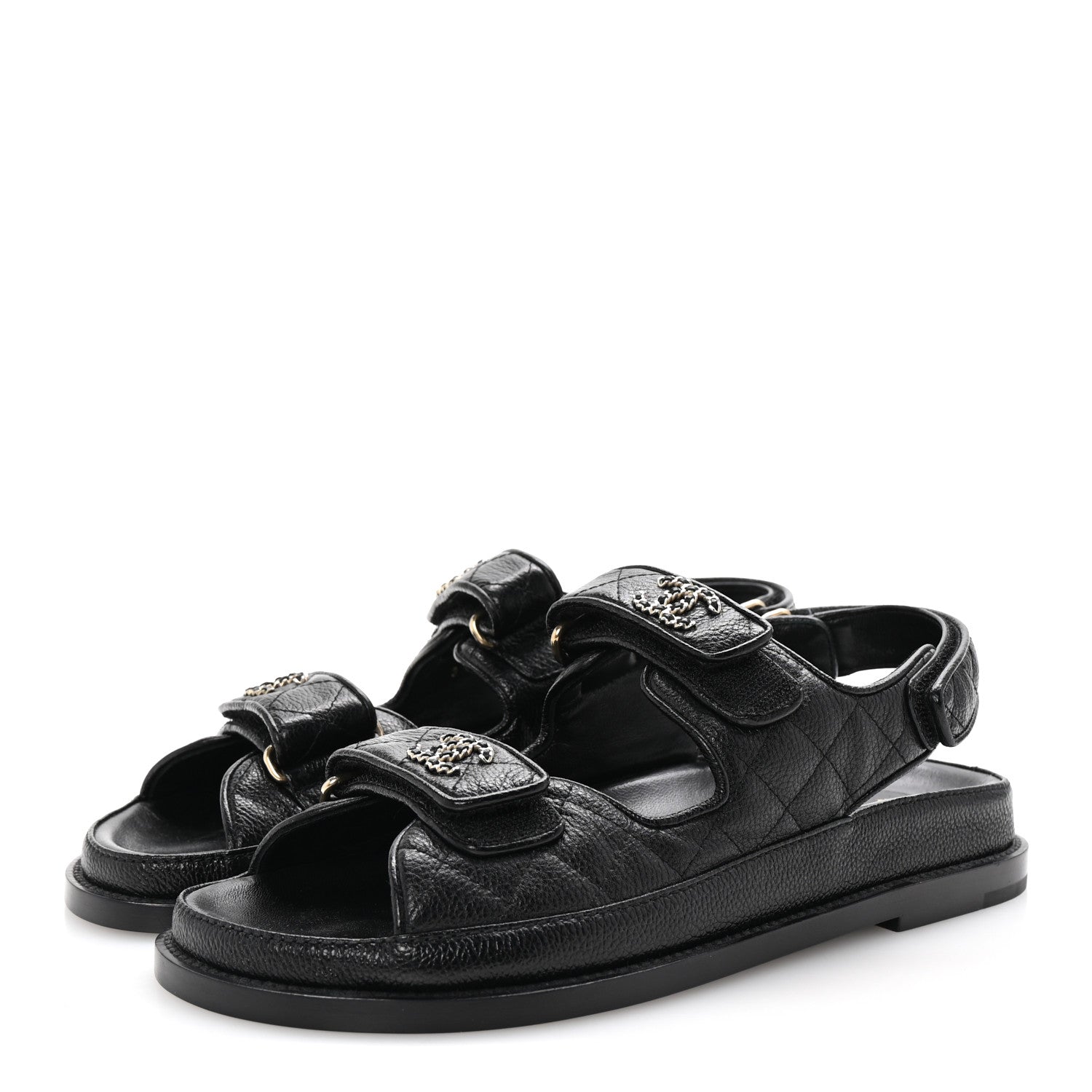 Chanel Grained Calfskin Velcro Dad Sandals 37.5 Black 4 of 10