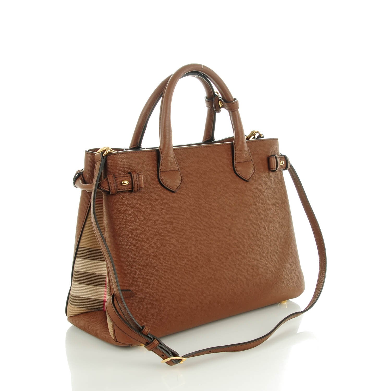 Burberry Grainy Calfskin House Check Medium Banner Tote Tan 3 of 7