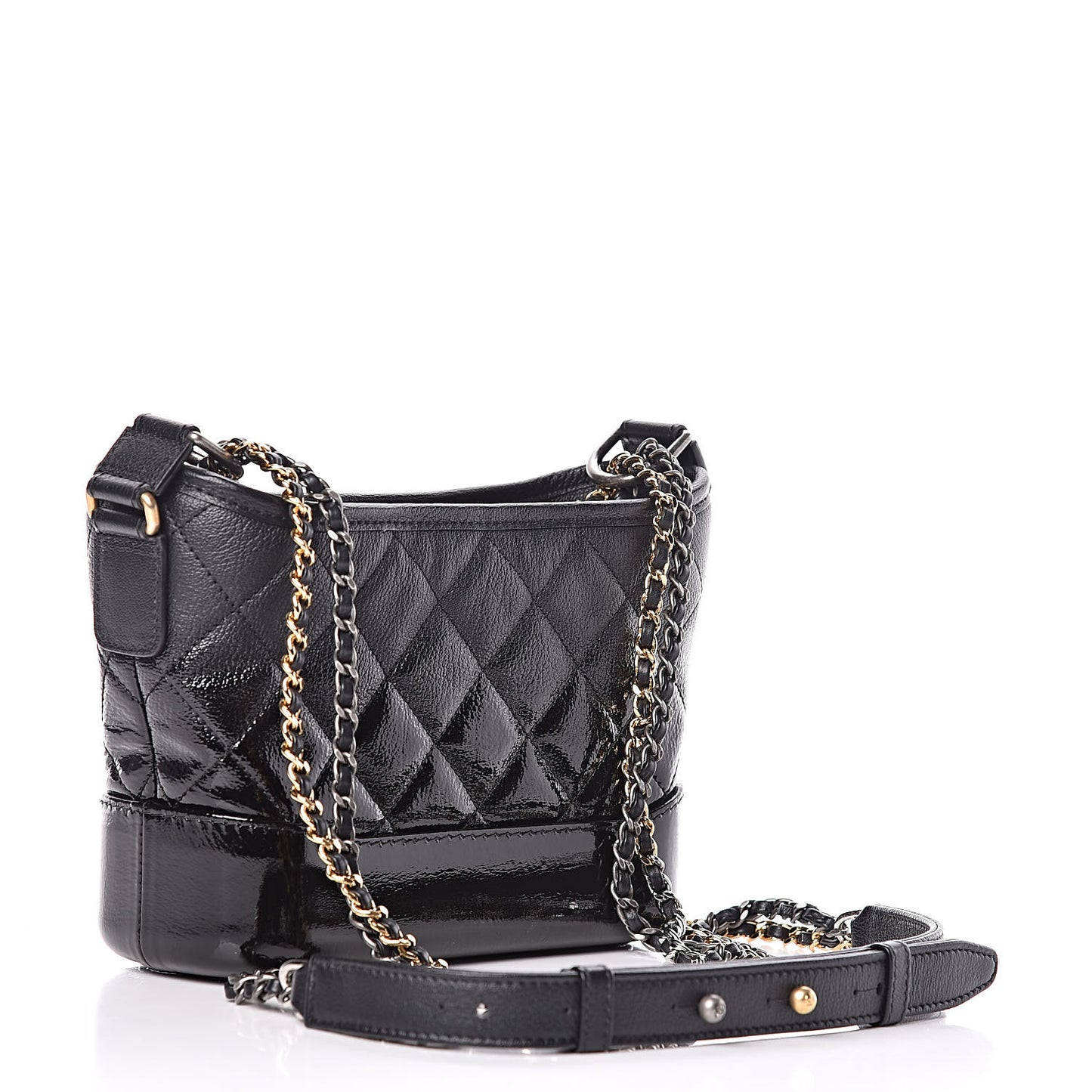 Patent Goatskin Quilted Small Gabrielle Hobo Black