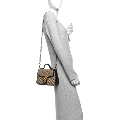 Gucci Monogram Azalea Calfskin Matelasse Diagonal Mini GG Marmont Top Handle Shoulder Bag Beige Ebony Black 2 of 14
