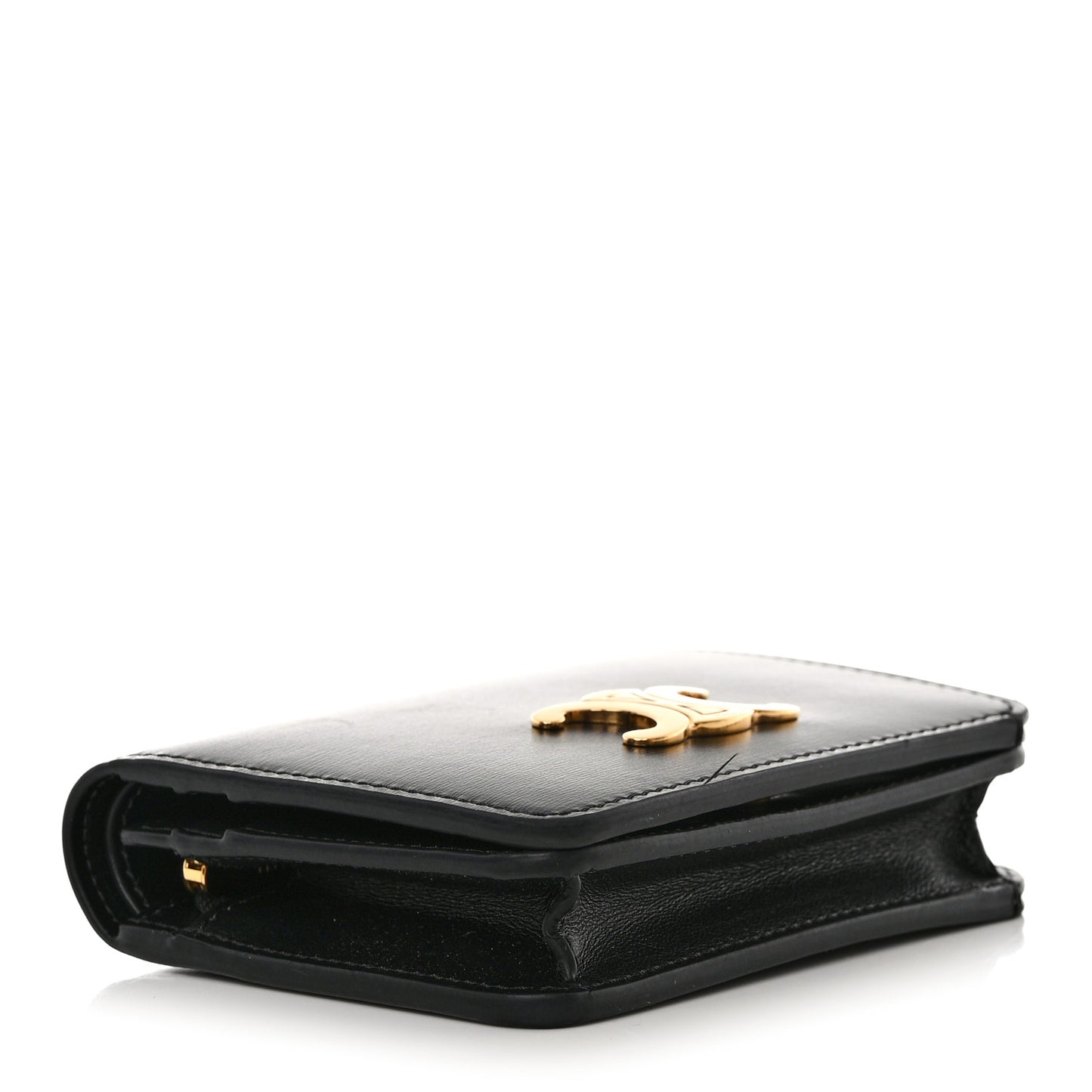 Shiny Calfskin Triomphe Compact Wallet Black