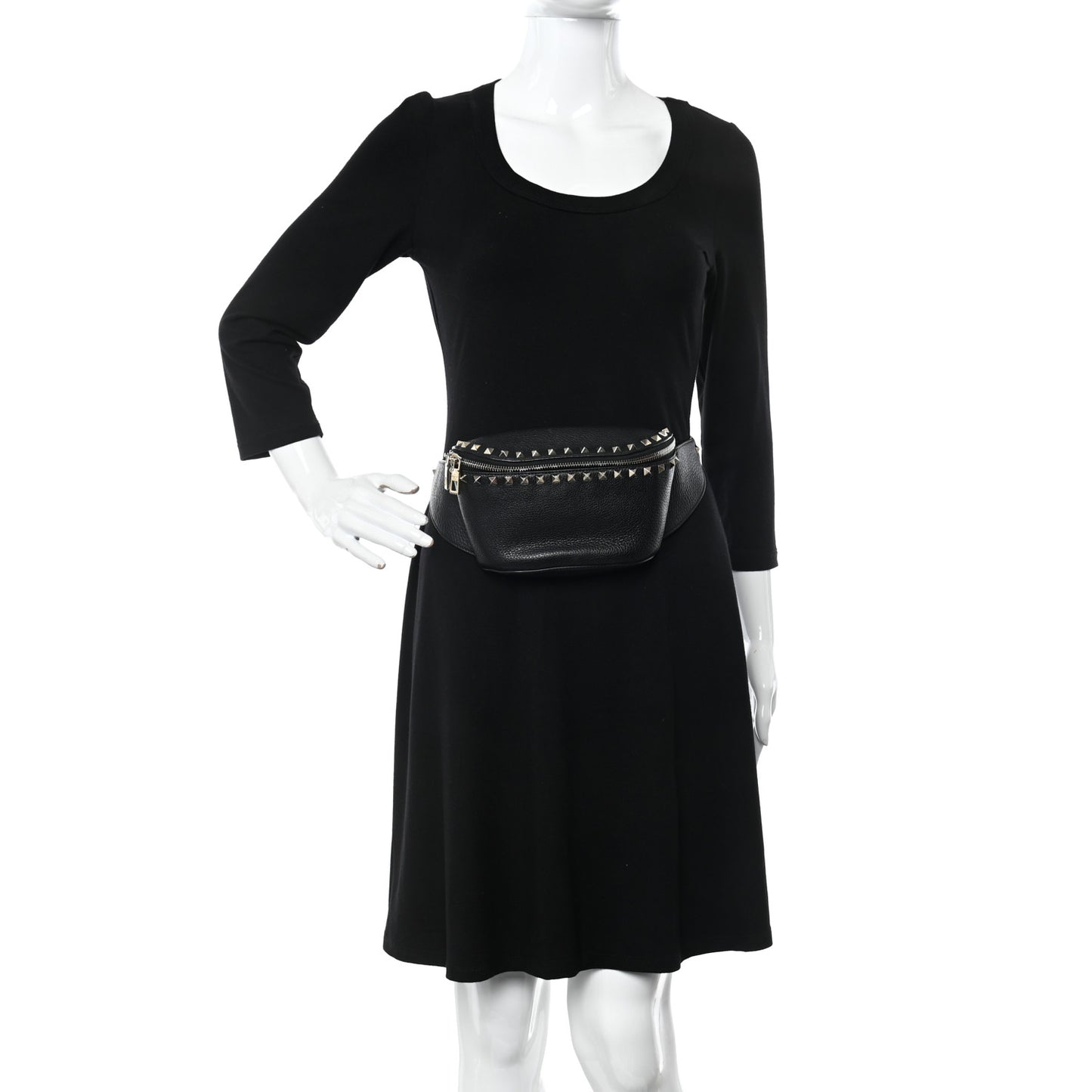 Grainy Calfskin Rockstud Belt Bag Black