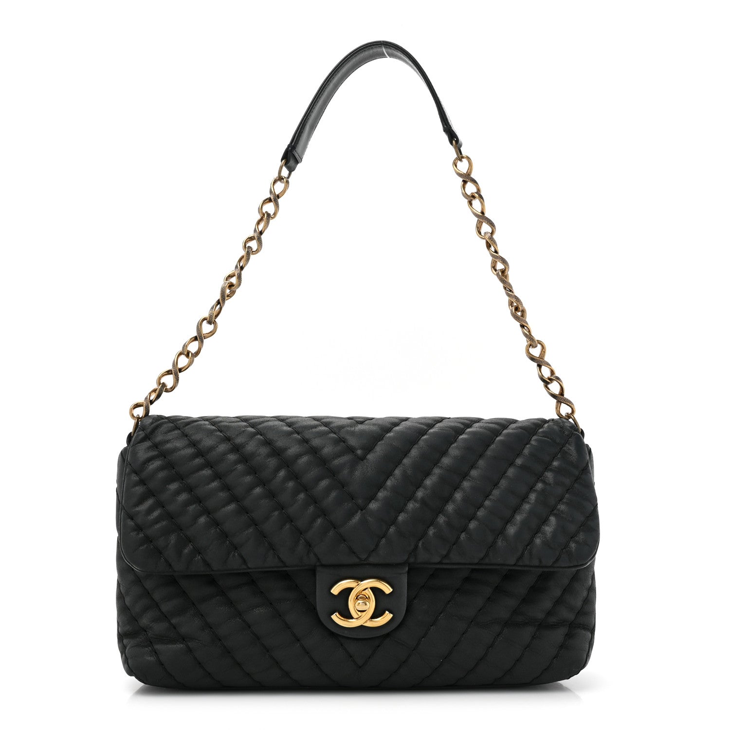 Chanel Iridescent Calfskin Surpique Chevron Large Flap Black 1 of 16