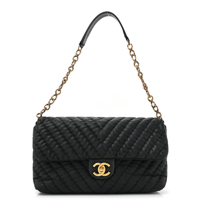 Chanel Iridescent Calfskin Surpique Chevron Large Flap Black 1 of 16