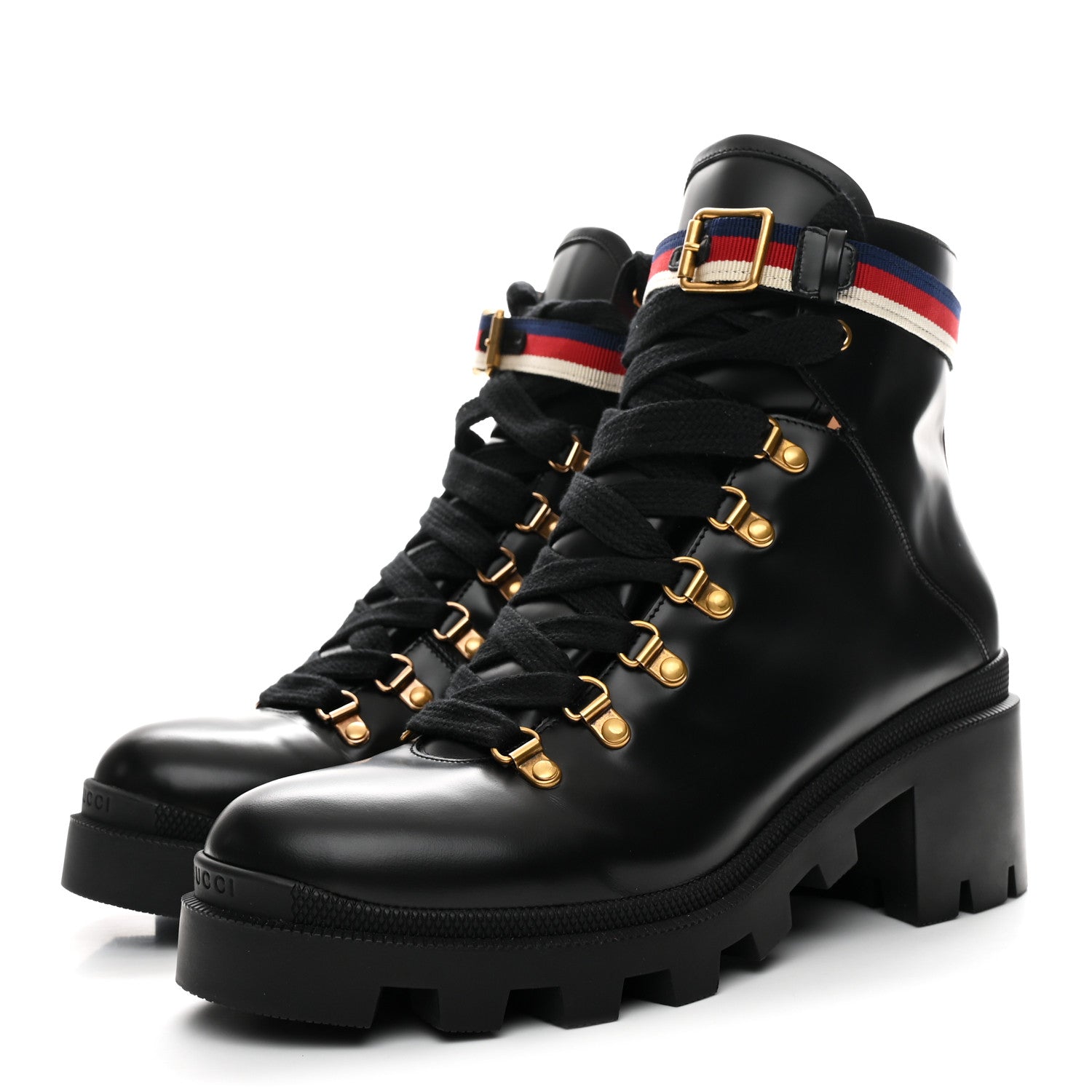 Gucci Calfskin Sylvie Web Womens Lace Up Combat Boots 42 Black 4 of 11