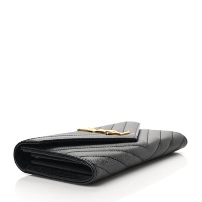Saint Laurent Grain De Poudre Matelasse Chevron Monogram Flap Wallet Black 4 of 7