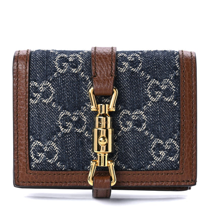Gucci New Denim GG Monogram Jackie 1961 Card Case Blue Tea Cuir 1 of 7