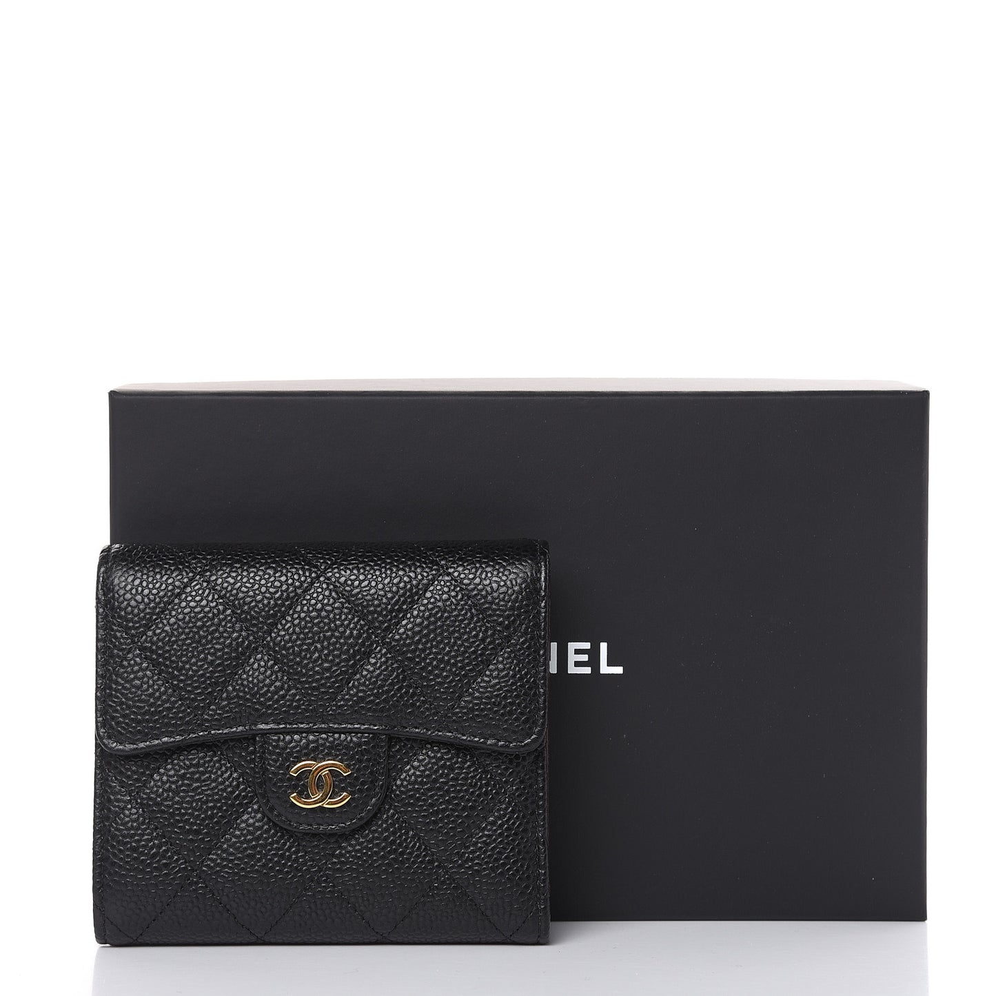 Caviar Quilted Compact Flap Wallet Black
