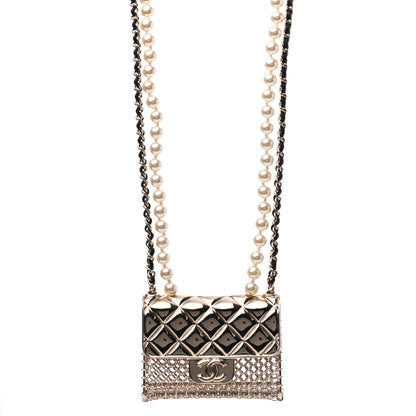 Chanel Metal Lambskin Pearl Chain Flap Bag Long Necklace Gold Black Pearly White 1 of 3