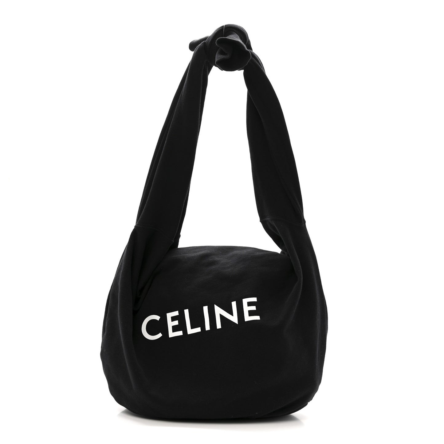 Cotton Medium Knotted Logo Print Shoulder Bag Black