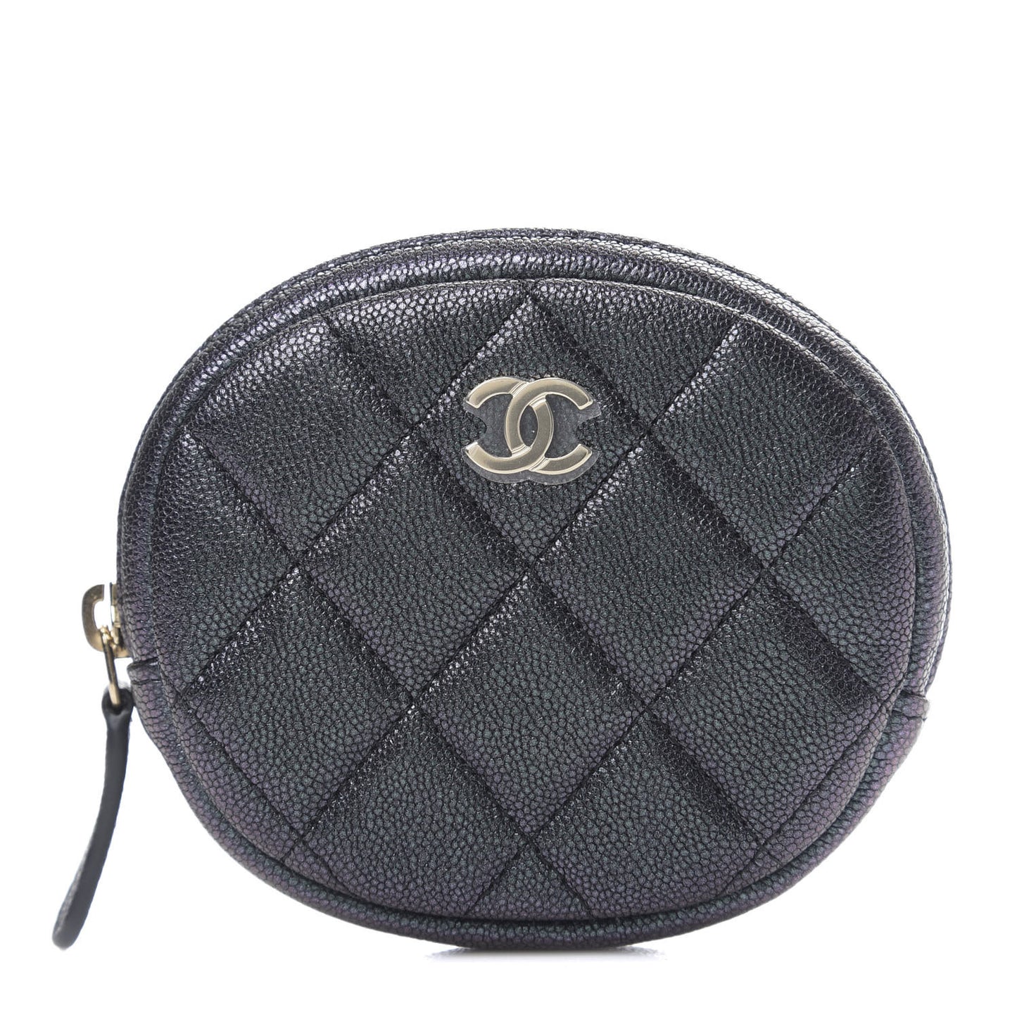 Iridescent Caviar Quilted Zip Around Classic Coin Purse Black