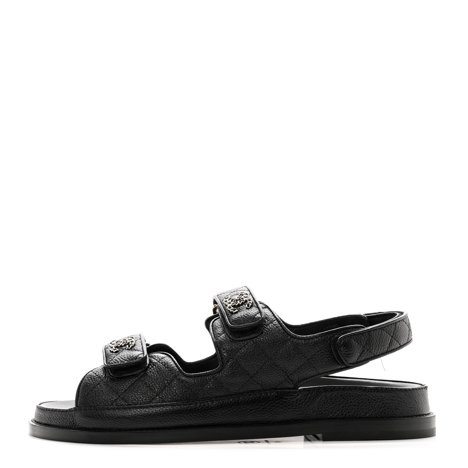 Chanel Grained Calfskin Velcro Dad Sandals 40 Black 1 of 9