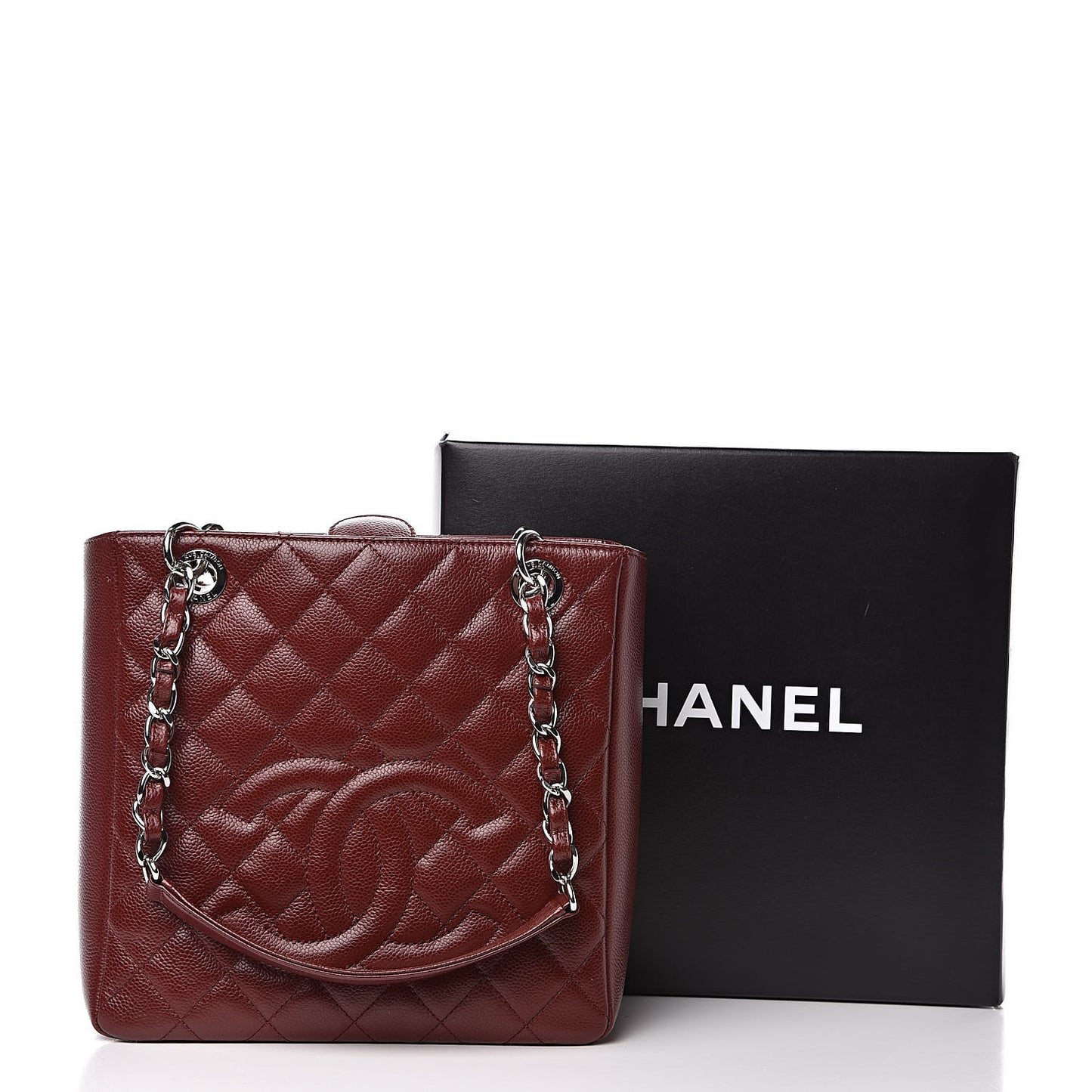 Caviar Quilted Petit Shopping Tote PST Burgundy