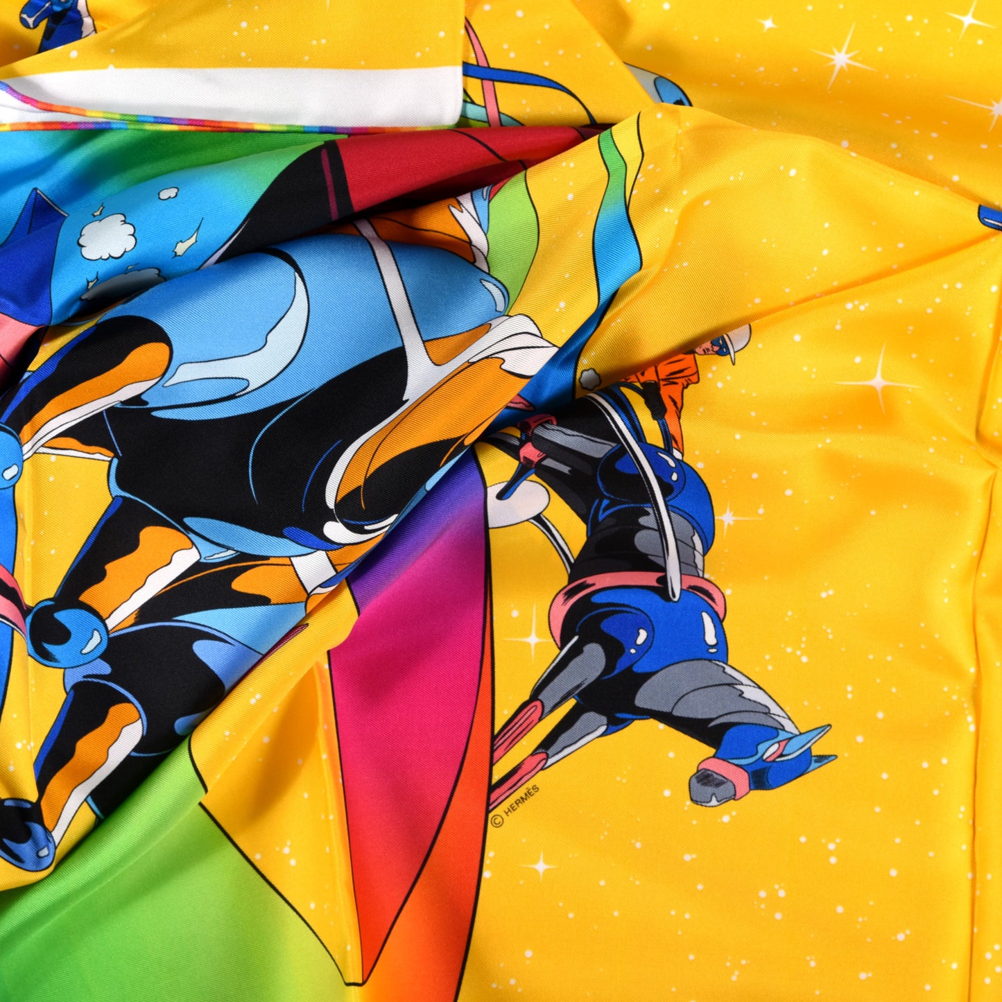 Silk Space Derby Scarf 90 Jaune Vif Vert Fluo Multicolor