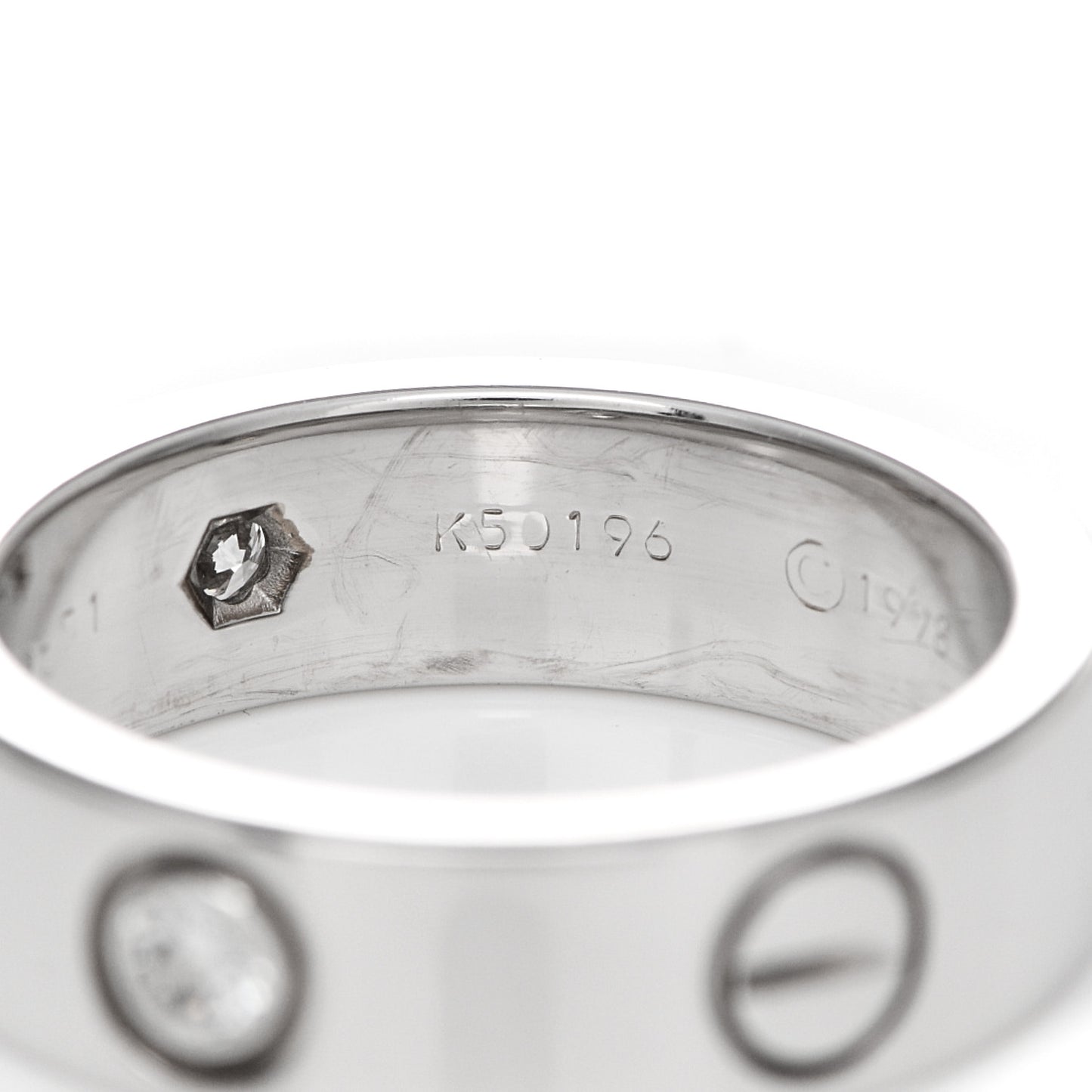 18K White Gold 3 Diamond 5.5mm LOVE Ring 51 5.75