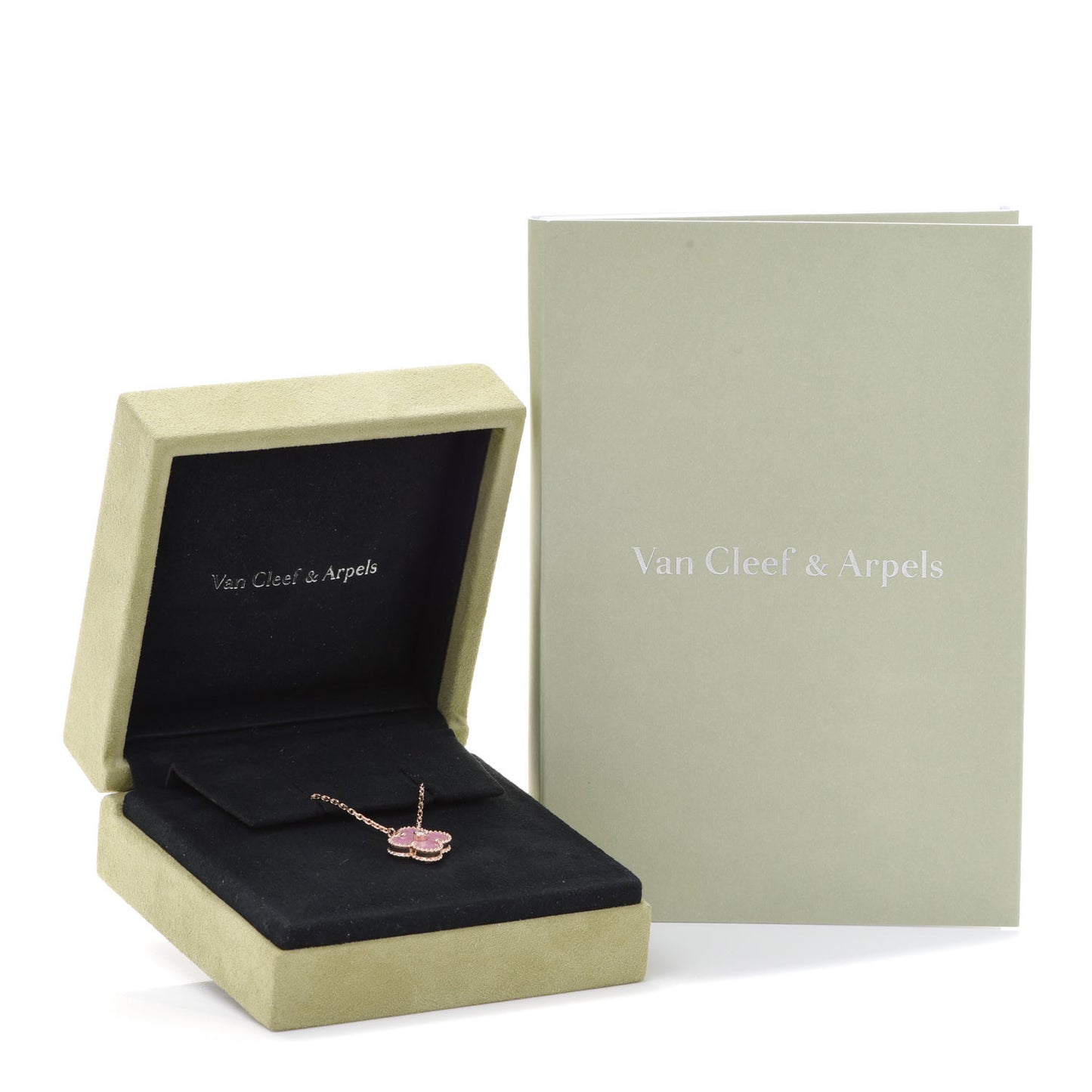 18K Rose Gold Diamond Rhodonite Vintage Alhambra Pendant Necklace