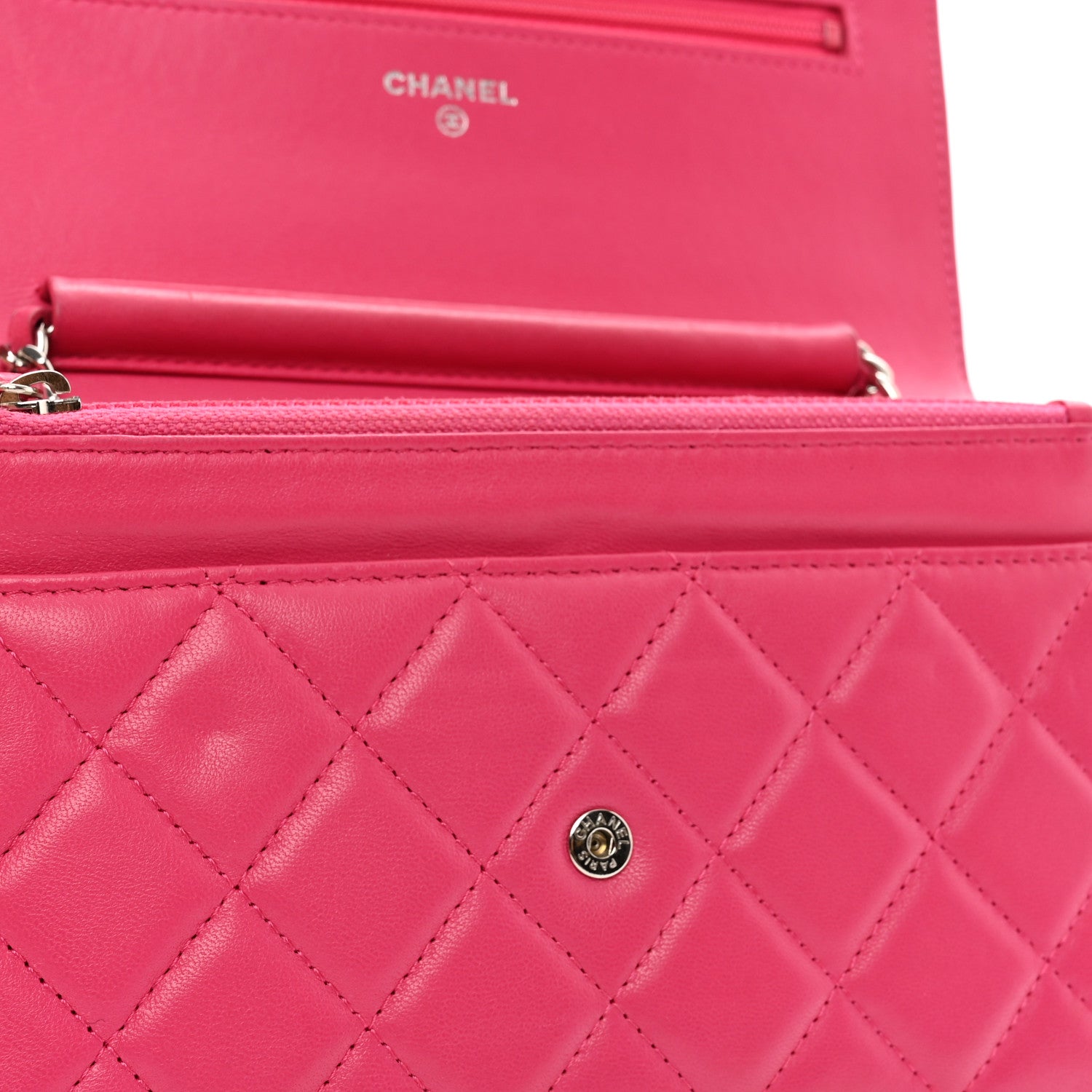 Chanel Lambskin Quilted Wallet On Chain WOC Pink 14 of 14