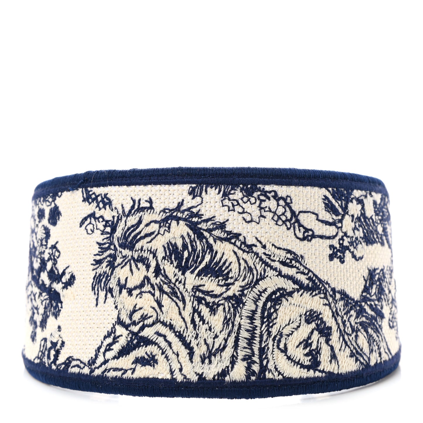 Canvas Embroidered Toile De Jouy Headband Blue