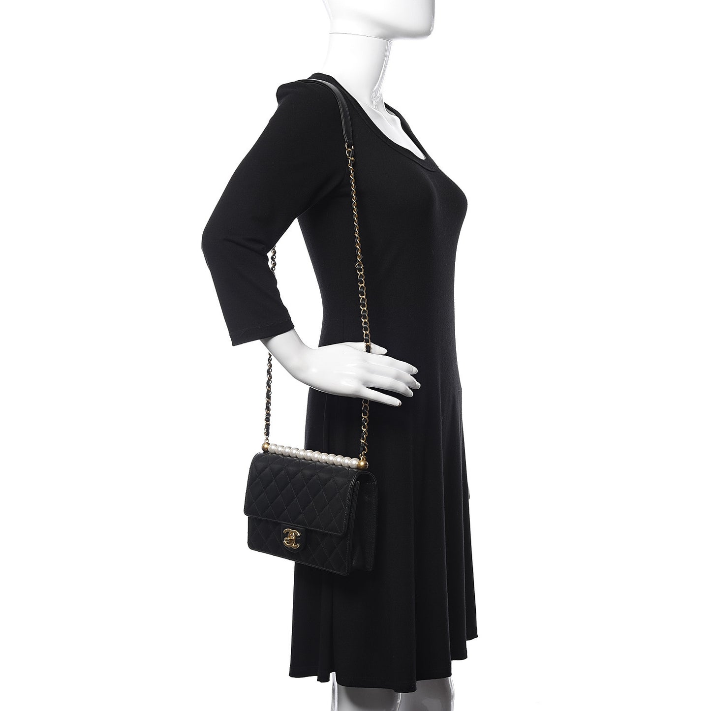 Lambskin Quilted Small Chic Pearls Flap Black