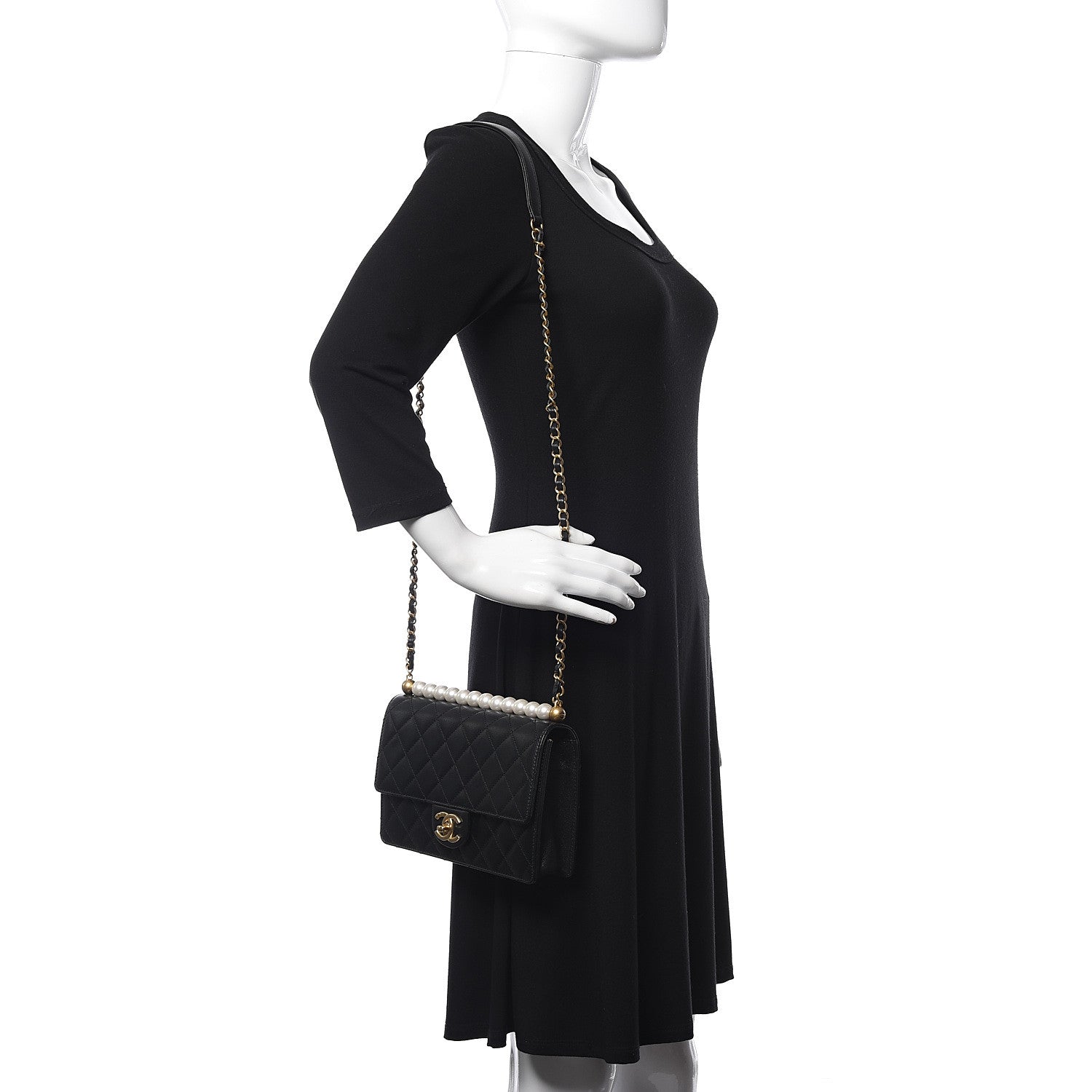 Chanel Lambskin Quilted Small Chic Pearls Flap Black 2 of 10