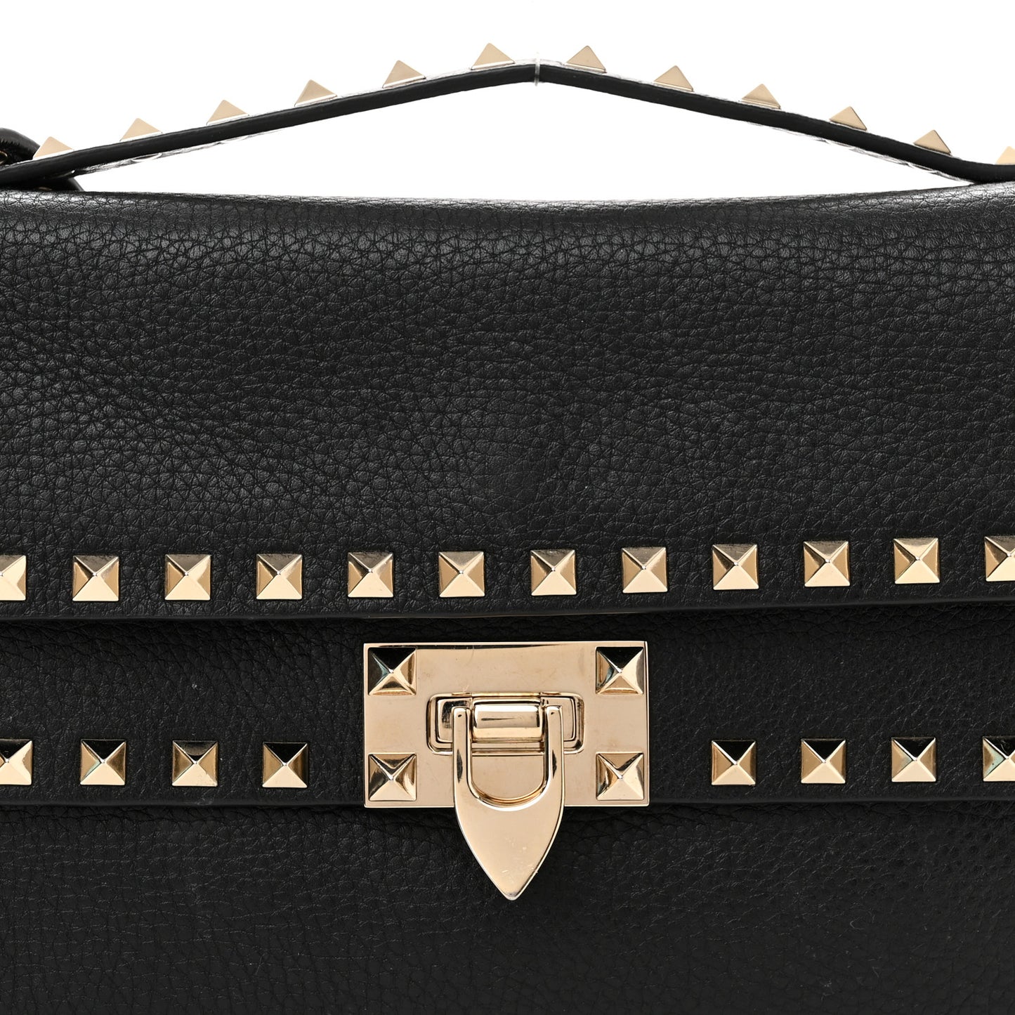 Pebbled Calfskin Rockstud Double Flap Crossbody Bag Black