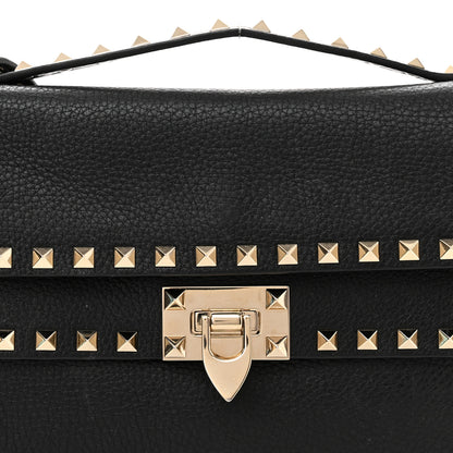 Valentino Garavani Pebbled Calfskin Rockstud Double Flap Crossbody Bag Black 7 of 14