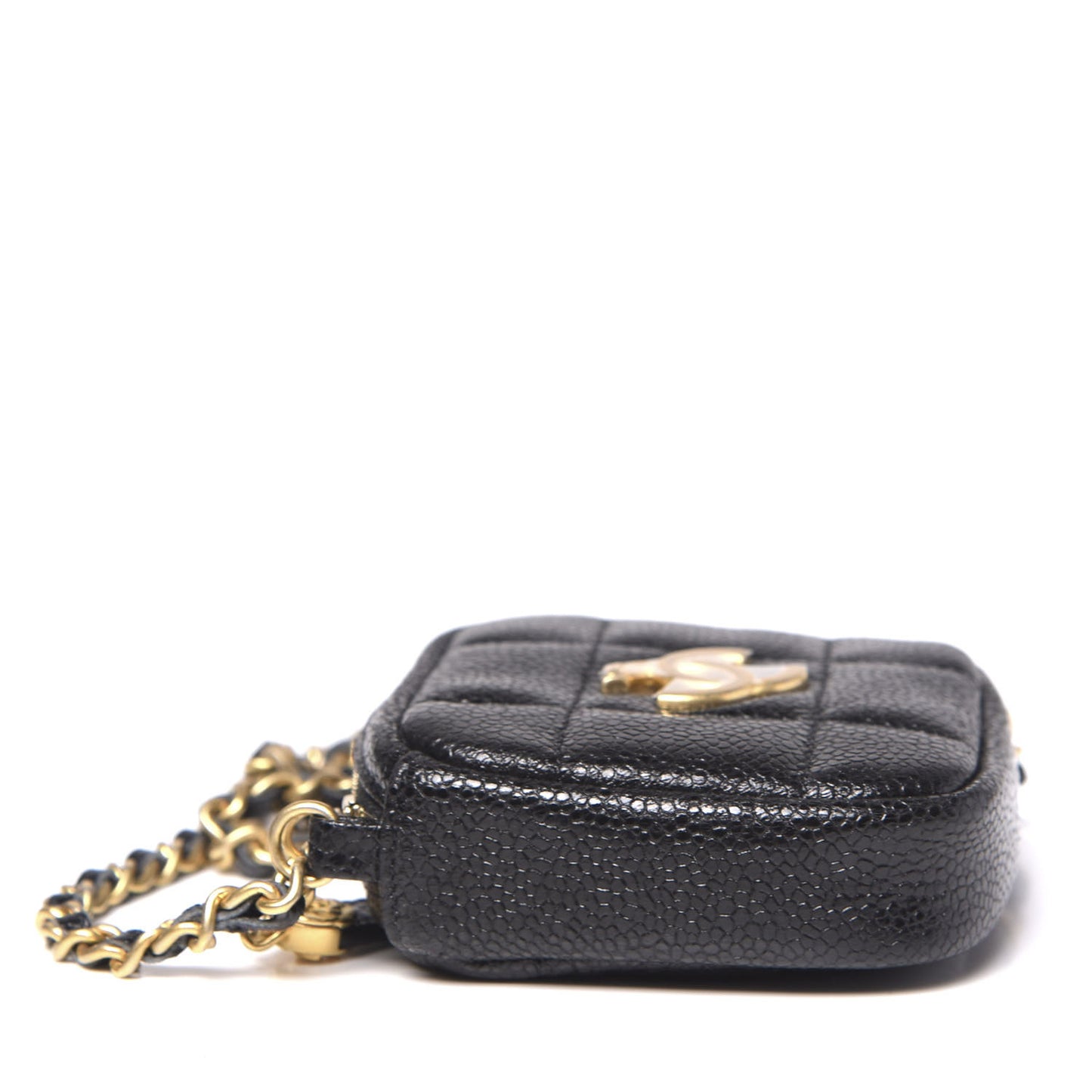 Caviar Quilted Diamond Coin Purse With Chain Black
