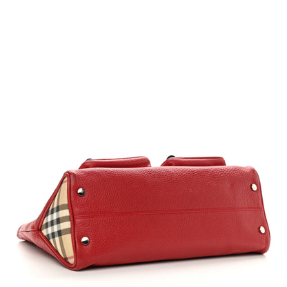 Burberry Grainy Calfskin House Check Horn Toggle Tote Red 4 of 13