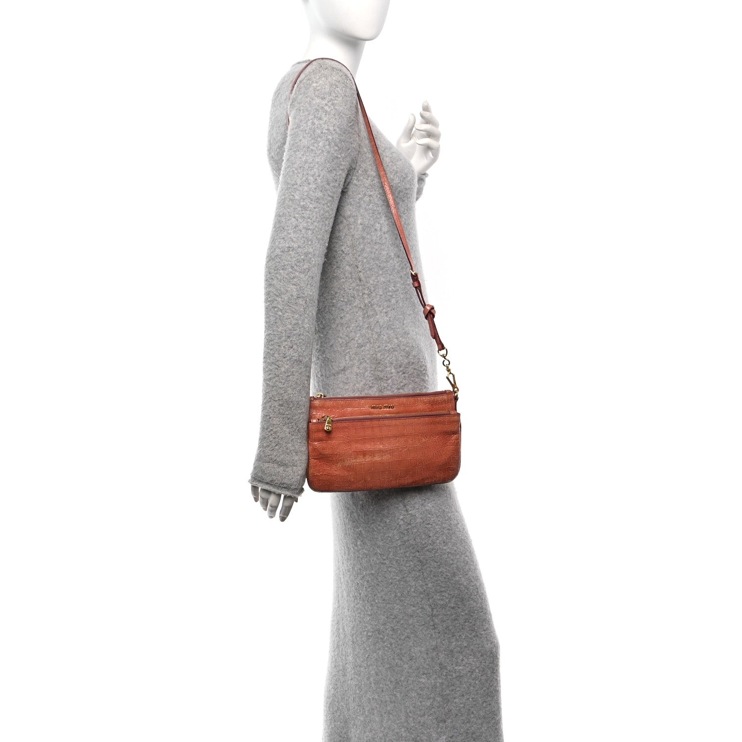 Miu Miu Vernice Crocodile Embossed Crossbody Bag Antico 2 of 10