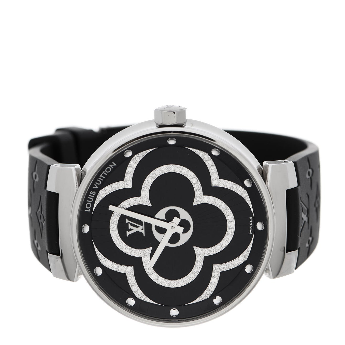 Stainless Steel Rubber Diamond 39mm Tambour Moon Devine Quartz Watch