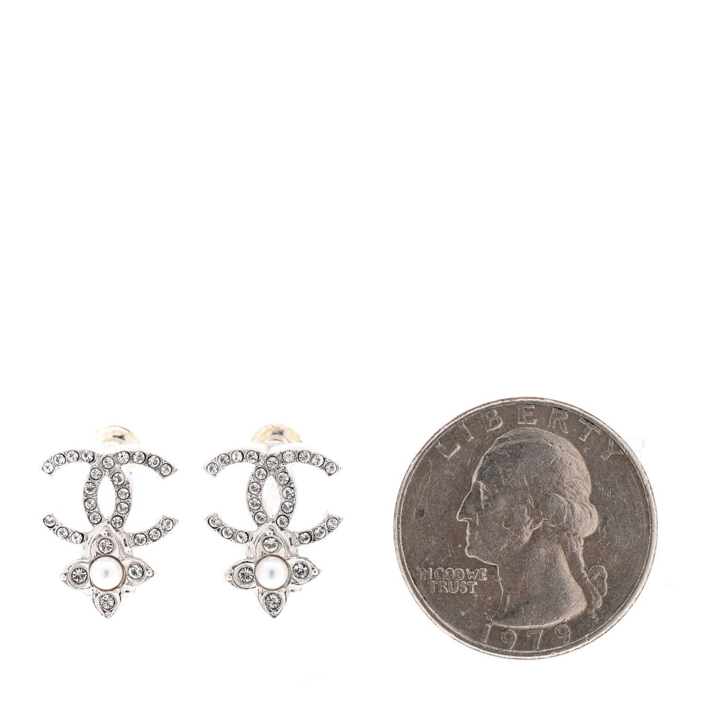 Crystal Pearl Flower CC Earrings Silver