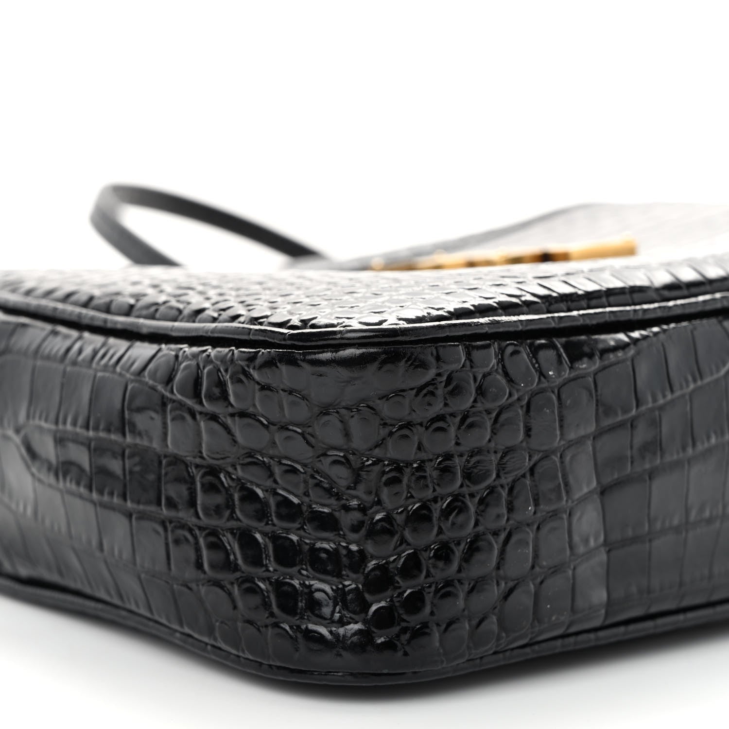 Saint Laurent Patent Calfskin Crocodile Embossed Monogram Lou Camera Bag Black 8 of 9