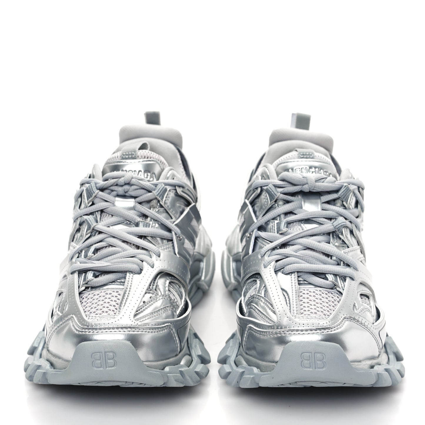 Metallic Calfskin Mesh Nylon Womens Track Sneakers 36 Silver