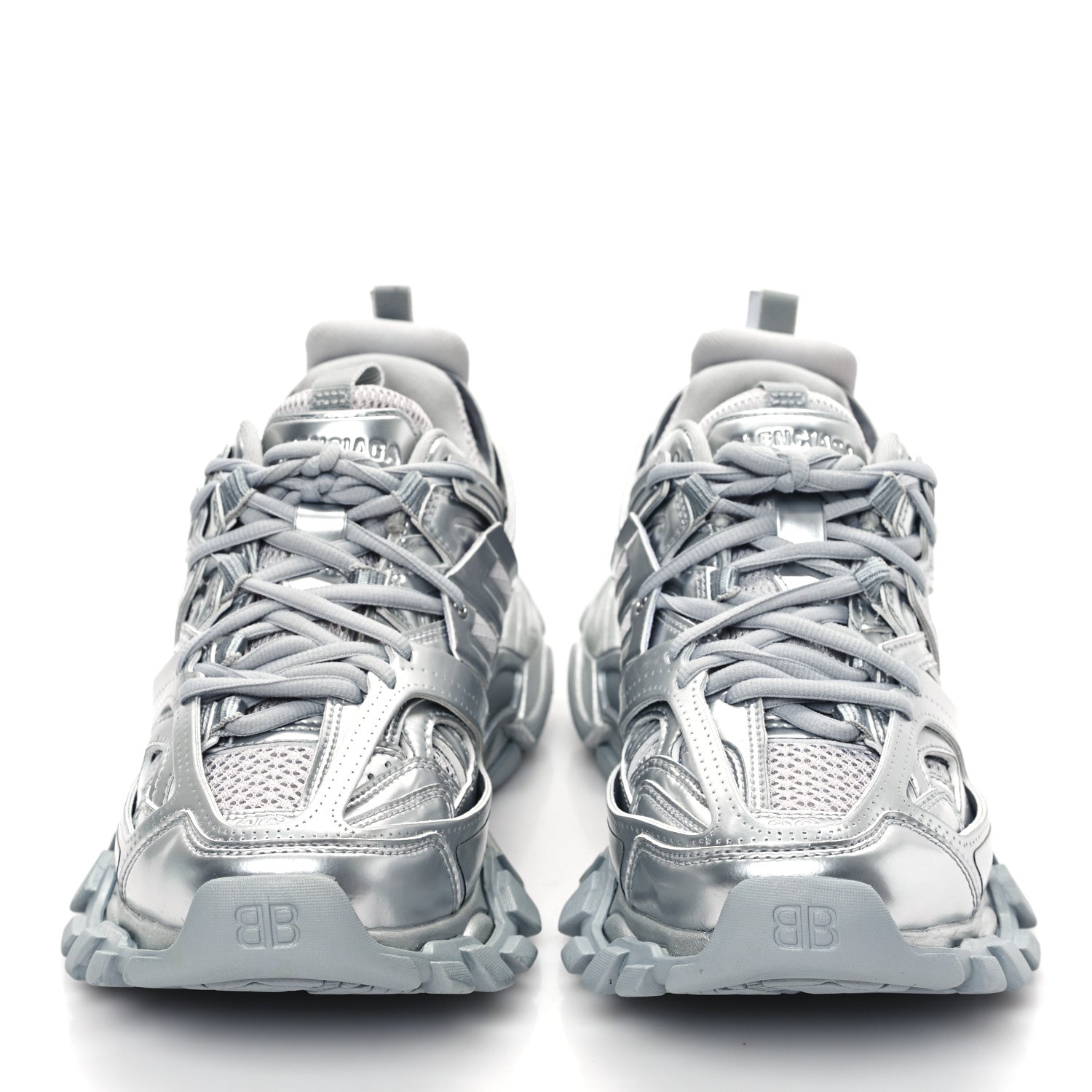 Balenciaga Metallic Calfskin Mesh Nylon Womens Track Sneakers 36 Silver 2 of 10