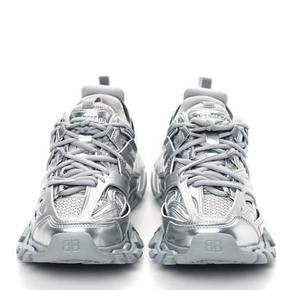 Balenciaga Metallic Calfskin Mesh Nylon Womens Track Sneakers 36 Silver 2 of 10