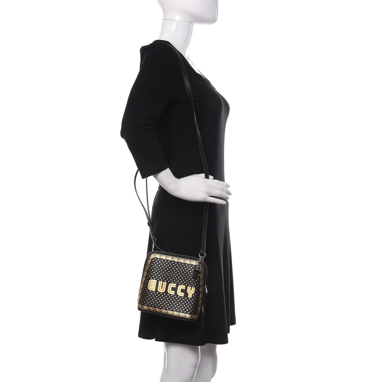 X SEGA Calfskin GUCCY Stars Mini Dome Shoulder Bag Black Gold